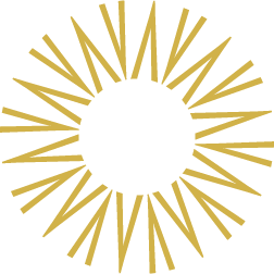 the sun logo with gold and white lines at The BroadVue