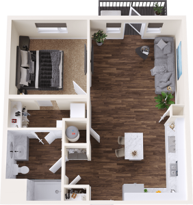 a 3d rendering of a two bedroom apartment at The BroadVue
