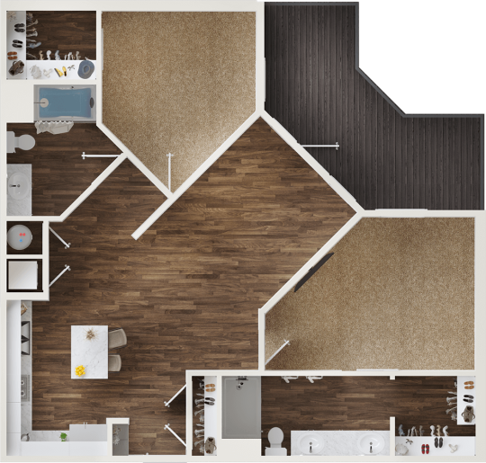 floor plan image of the two bedroom apartment at The BroadVue