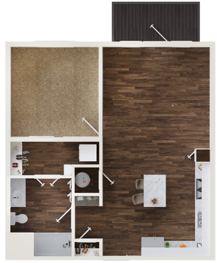 floor plan image of the one bedroom apartment at The BroadVue